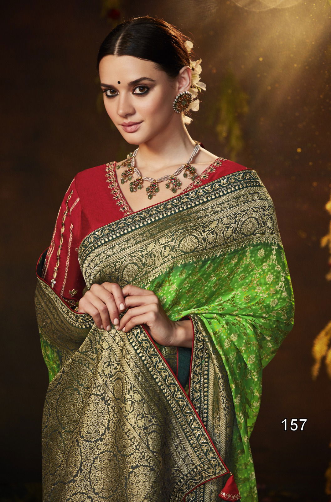 Bandhej Sindhuri By Kimora Heavy Wedding Bridal Saree Catalog